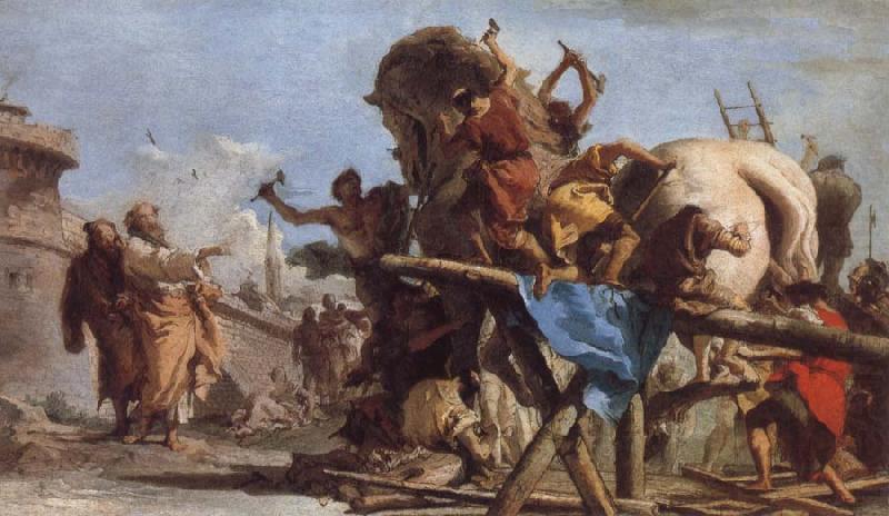TIEPOLO, Giovanni Domenico The Building of the Trojan Horse The Procession of the Trojan Horse into Troy china oil painting image